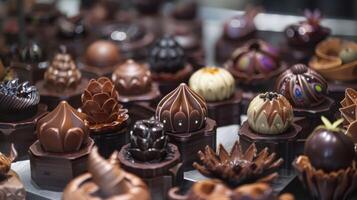 une afficher de le final Chocolat les créations chaque un une unique en son genre chef-d'oeuvre fabriqué avec l'amour et la créativité pendant le atelier photo