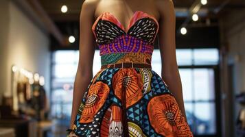 faire une audacieux déclaration avec cette robe avec une 3d imprimé corsage et une traditionnel africain impression en tissu jupe photo