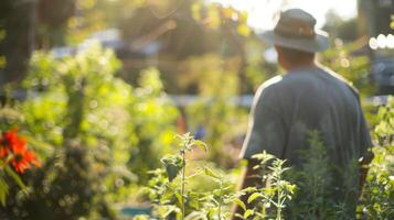 une communauté jardin où le homme bénévoles promouvoir durable les pratiques dans le quartier photo