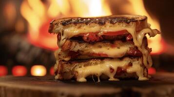 saveur le intense les saveurs de cette grillé fromage avec une combinaison de vieilli gouda rôti tomates et une toucher de y chipotle Aïoli. une vrai embrassé par le feu délice photo