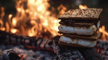 avec chaque mordre de le à la perfection grillé guimauve et gluant Chocolat pris en sandwich entre croustillant Graham craquelins votre goût bourgeons sont transporté à une nostalgique été près photo