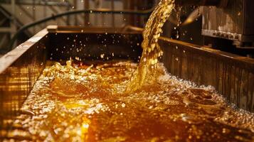 d'or liquide verse en dehors de une fermentation réservoir prêt pour embouteillage photo