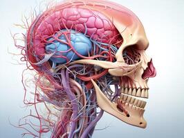 ai généré Humain crâne avec cerveaux et circulatoire système génératif ai photo