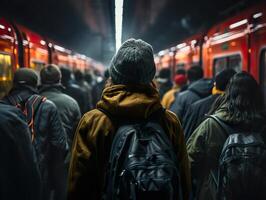 ai généré couler de gens dans le métro génératif ai photo