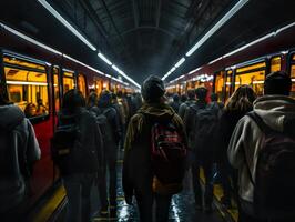 ai généré couler de gens dans le métro génératif ai photo