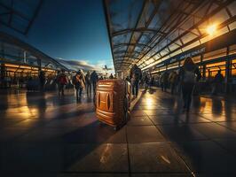 ai généré valise à le aéroport avion Terminal génératif ai photo