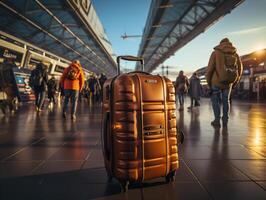 ai généré valise à le aéroport avion Terminal génératif ai photo