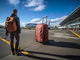 ai généré valise à le aéroport avion Terminal génératif ai photo