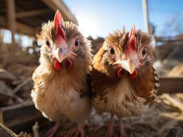 ai généré poulet marcher dans le poulet coopérative fermer génératif ai photo