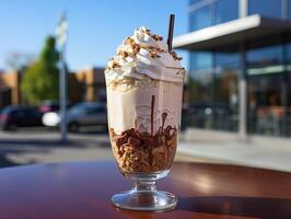 ai généré Milk-shake sur en bois table génératif ai photo