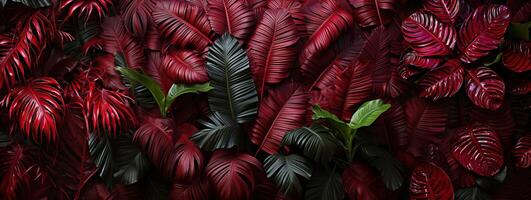 ai généré magnifique rouge jungle de luxuriant paume feuilles génératif ai photo