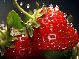 ai généré des fraises sur le branches dans le rosée génératif ai photo