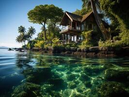 ai généré bungalow sur le Azur côte génératif ai photo