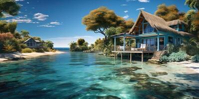 ai généré bungalow sur le Azur côte génératif ai photo