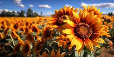 ai généré tournesols à le coucher du soleil génératif ai photo