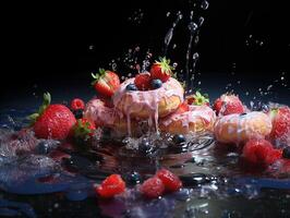 ai généré délicieux beignets avec caramel baies génératif ai photo