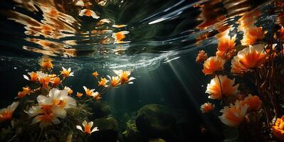 ai généré magnifique fleurs en dessous de le l'eau génératif ai photo