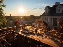 ai généré constructeurs bâtiment une toit génératif ai photo