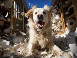 ai généré le chien fabriqué une désordre dans le appartement génératif ai photo