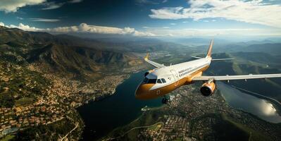 ai généré passager avion vol avion aile génératif ai photo