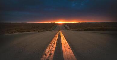 ai généré vide route à le coucher du soleil génératif ai photo