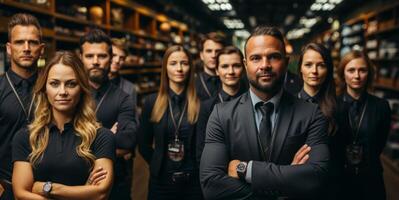 ai généré équipe de les hommes d'affaires dans le Bureau dans formel costume génératif ai photo