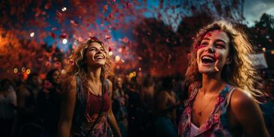 ai généré fille ayant amusement à une concert génératif ai photo