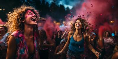 ai généré fille ayant amusement à une concert génératif ai photo