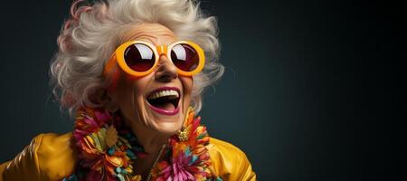 ai généré à la mode brillant grand-mère dans des lunettes de soleil génératif ai photo