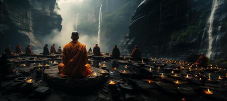 ai généré bouddhiste moine dans lotus position méditer génératif ai photo