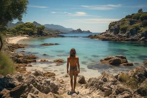 ai généré portrait de une homme sur le océan rive, génératif ai photo