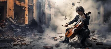 ai généré une homme pièces le violoncelle passionnément génératif ai photo