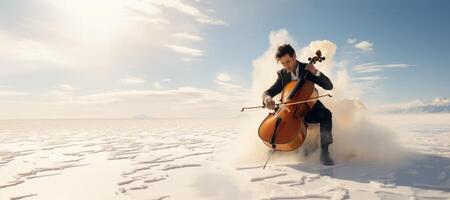 ai généré une homme pièces le violoncelle passionnément génératif ai photo