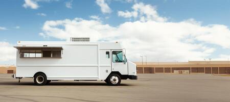 ai généré blanc nourriture un camion garé bannière génératif ai photo