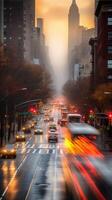ai généré flou dynamique pluvieux ville des rues photo