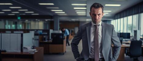 ai généré en colère et nerveux Masculin Bureau ouvrier génératif ai photo