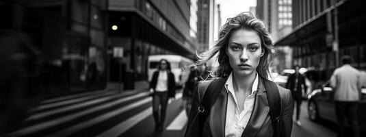 ai généré fille dans une floue ville foule génératif ai photo