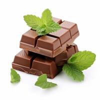 ai généré Lait Chocolat avec menthe feuilles sur blanc Contexte génératif ai photo