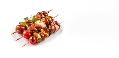 ai généré barbecue des légumes saucisse sur blanc Contexte génératif ai photo