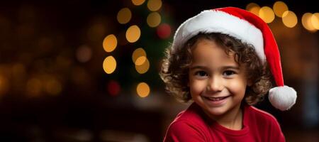 ai généré portrait de une enfant portant une Père Noël claus chapeau génératif ai photo