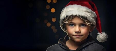 ai généré portrait de une enfant dans une Père Noël claus chapeau sur une flou Contexte génératif ai photo