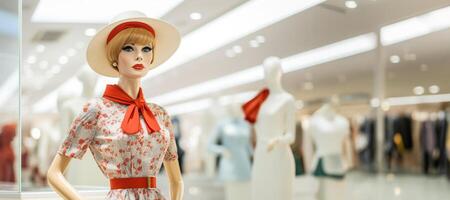 ai généré femme mannequin dans une achats centre génératif ai photo