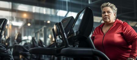 ai généré en surpoids femme à le Gym génératif ai photo