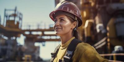 ai généré femmes pétrole plate-forme ouvriers génératif ai photo