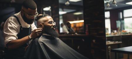 ai généré homme dans une salon de coiffure génératif ai photo