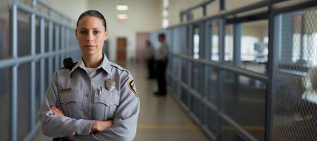 ai généré fille garde dans prison génératif ai photo