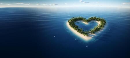ai généré cœur en forme de île dans le ouvert océan génératif ai photo