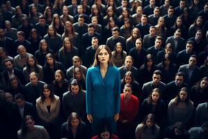 ai généré femme dans le foule Souligné génératif ai photo