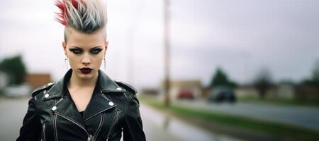 ai généré portrait de une cool punk fille dans le gros ville génératif ai photo