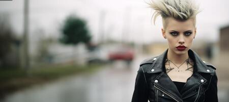 ai généré portrait de une cool punk fille dans le gros ville génératif ai photo